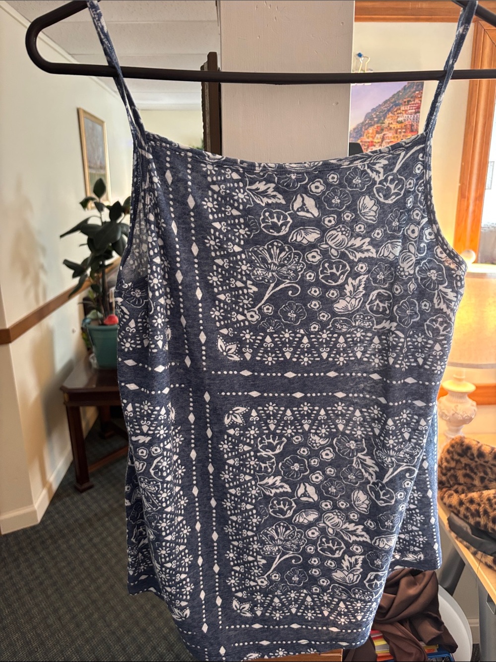 Sonoma Navy Blue and White Floral Bandana-Print Tank Top